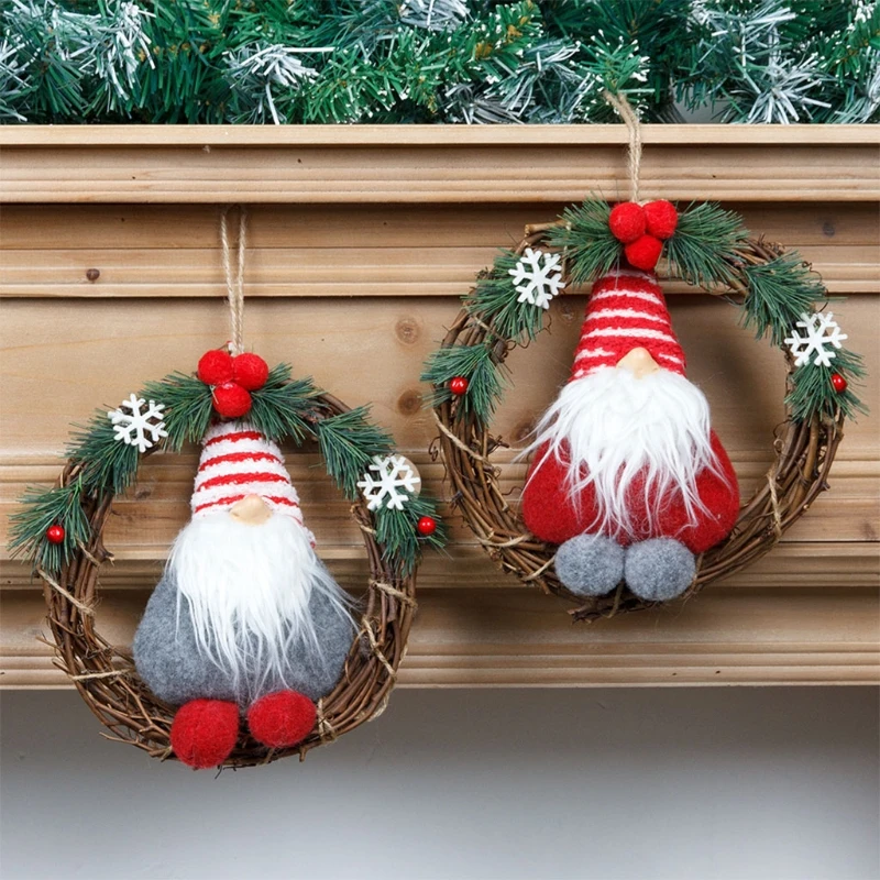 

Christmas Gnomes Wreath Sign Rustic Door Hangers Snow Pine Branches Front Door