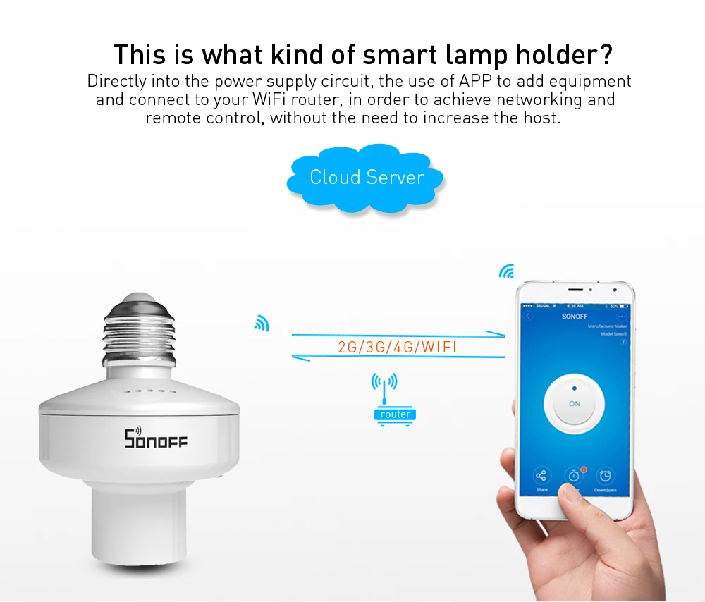 SONOFF Slampher E27 Wi-Fi RF 433 МГц беспроводной пульт дистанционного управления лампа-светильник лампа Держатель смарт-работа с Google Home Alexa гнездо