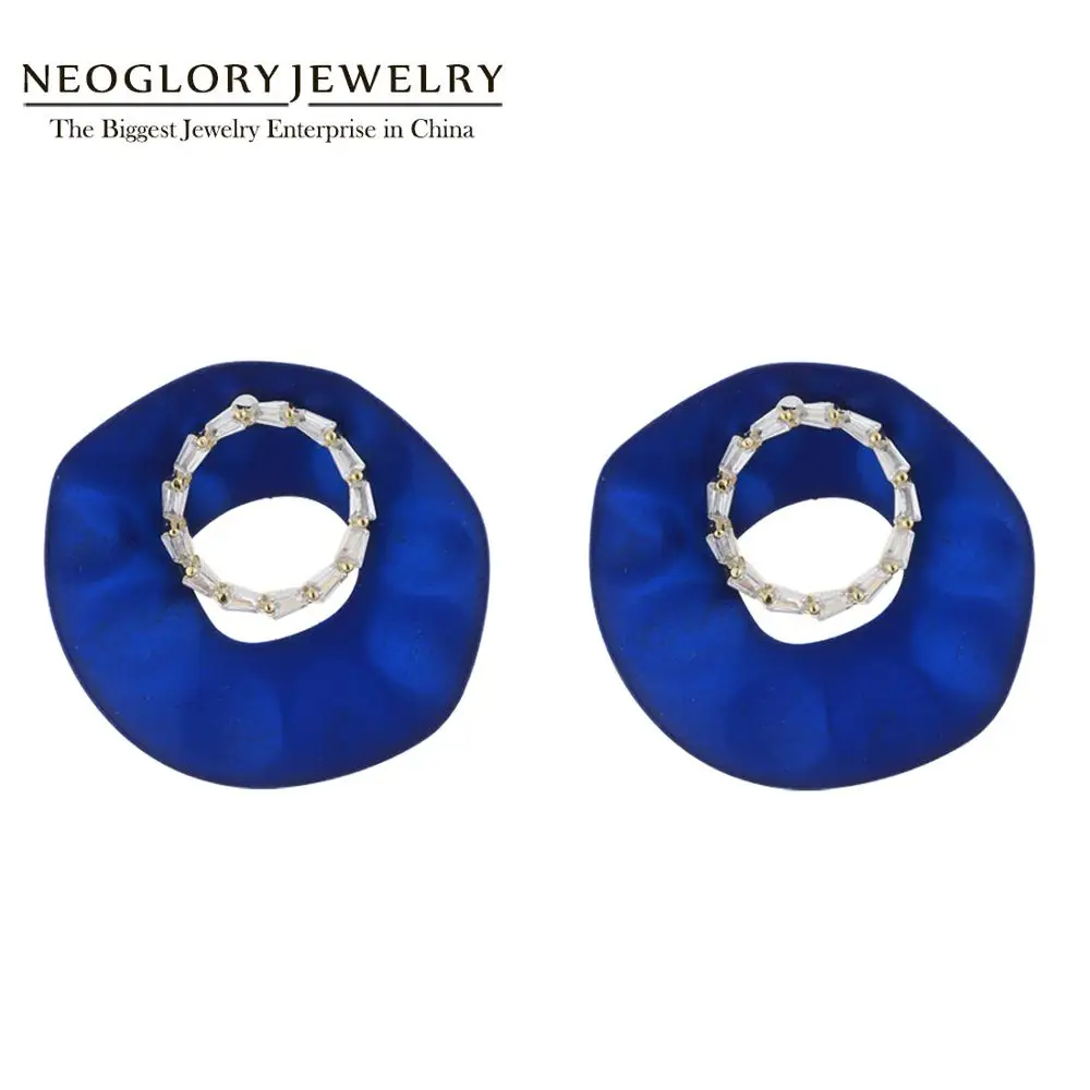 

Neoglory Korea Design AAA Zircon Hollow Fancy Enamel Circle Earrings For Women 4 Bright Fashion Color Selections Gift For Friend