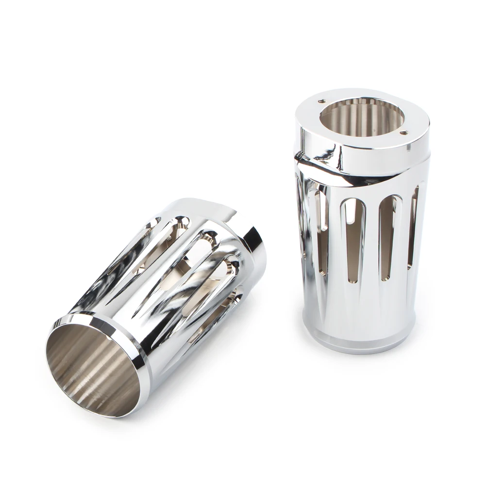 

2Pcs Chrome Motorcycle Fork Boot Slider Cover Cow Bell for Harley Touring Glide Trike 1986-2013 Aluminum Alloy