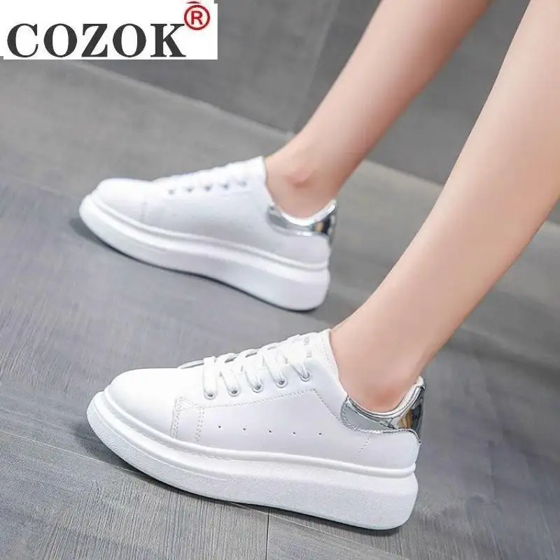 

women casual shoes fashion 2021 women's sneakers spring autumn flats Sport running Shoes PU Leather White Chunky Sneakers