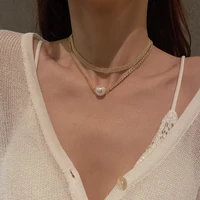 luxury crystal rhinestone pearl choker necklace women wedding silver color chain double layered chokers jewelry collier femme