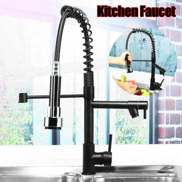 

Pull-out Faucet Household Kitchen Spray Hose Handheld Shower 360 Degree Double Outlet Hot And Cold Spring Faucet Black HWC