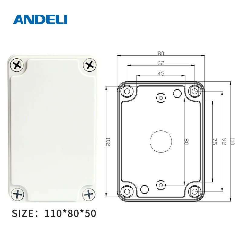 ANDELI ABS пластик IP67 водонепроницаемый распределительная коробка DIY наружная электрическая Соединительная коробка - Цвет: 110X80X50