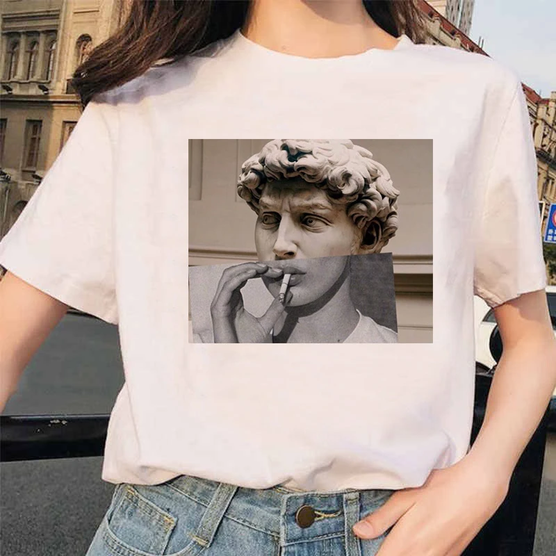 

New Michelangelo T Shirt Ulzzang Hands Femme Vintage Women Harajuku Tshirt 90s Aesthetic Female Grunge Graphic T-shirt