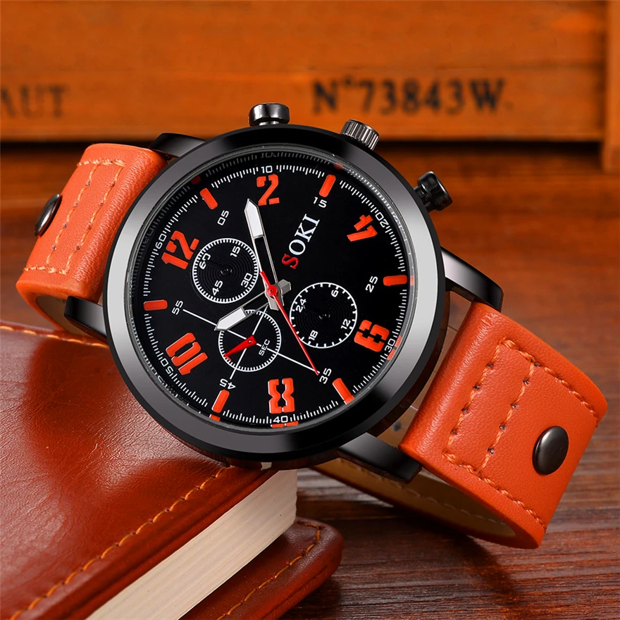 

SOKI Men Watches 2018 Luxury Brand Leather Quartz Watch Fashion Sport Men's Wristwatch Reloj Hombre Clock Male Relogio Masculino