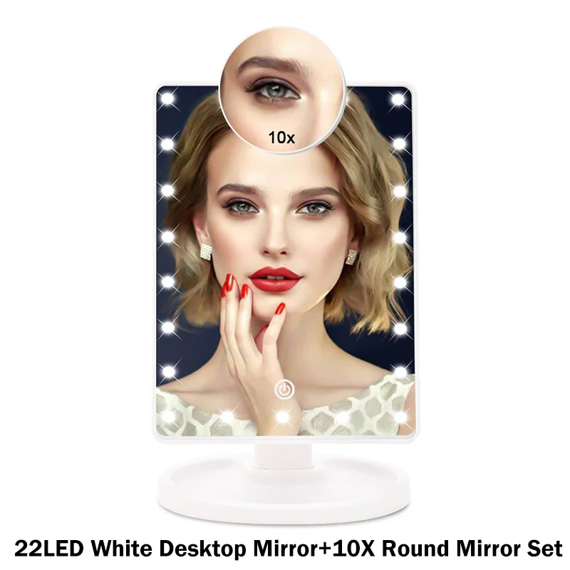 22 led white and 10X 22 светодиода Сенсорное зеркало для макияжа 1X 10X яркое регулируемое настольное увеличительное зеркало USB кабель или батареи инструменты для использования - Цвет: 22 led white and 10X
