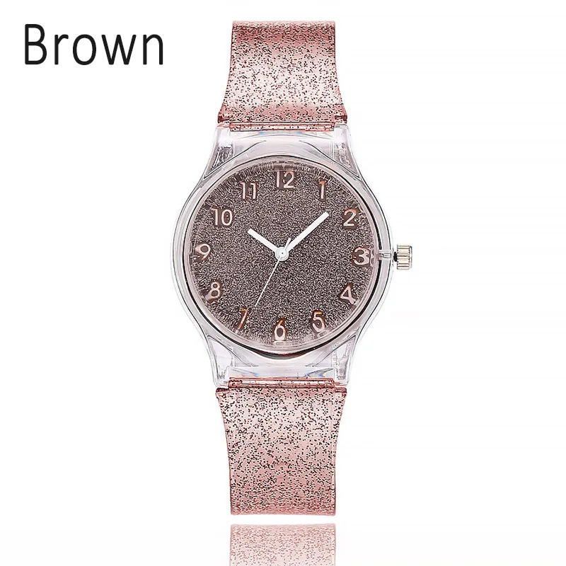 Женские блестящие Кварцевые часы с силиконовым ремешком и блестящим круглым