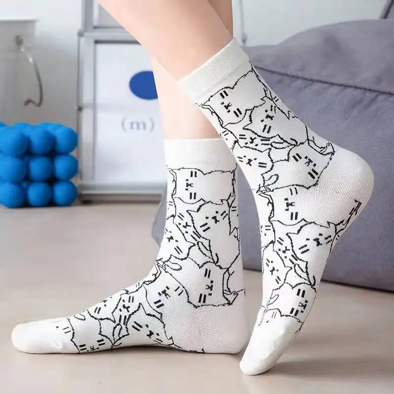 Chaussettes japonaises pour femmes  style Harajuku  Kawaii  motif chat  dessin animé créatif  mode