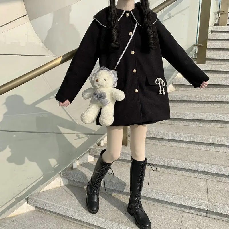 

Japanese Goth Wool Coat Women Winter Kawaii Warm Trend Coat Female High Street Casual Loose Sweet Korean Overcoat Women 2021 New