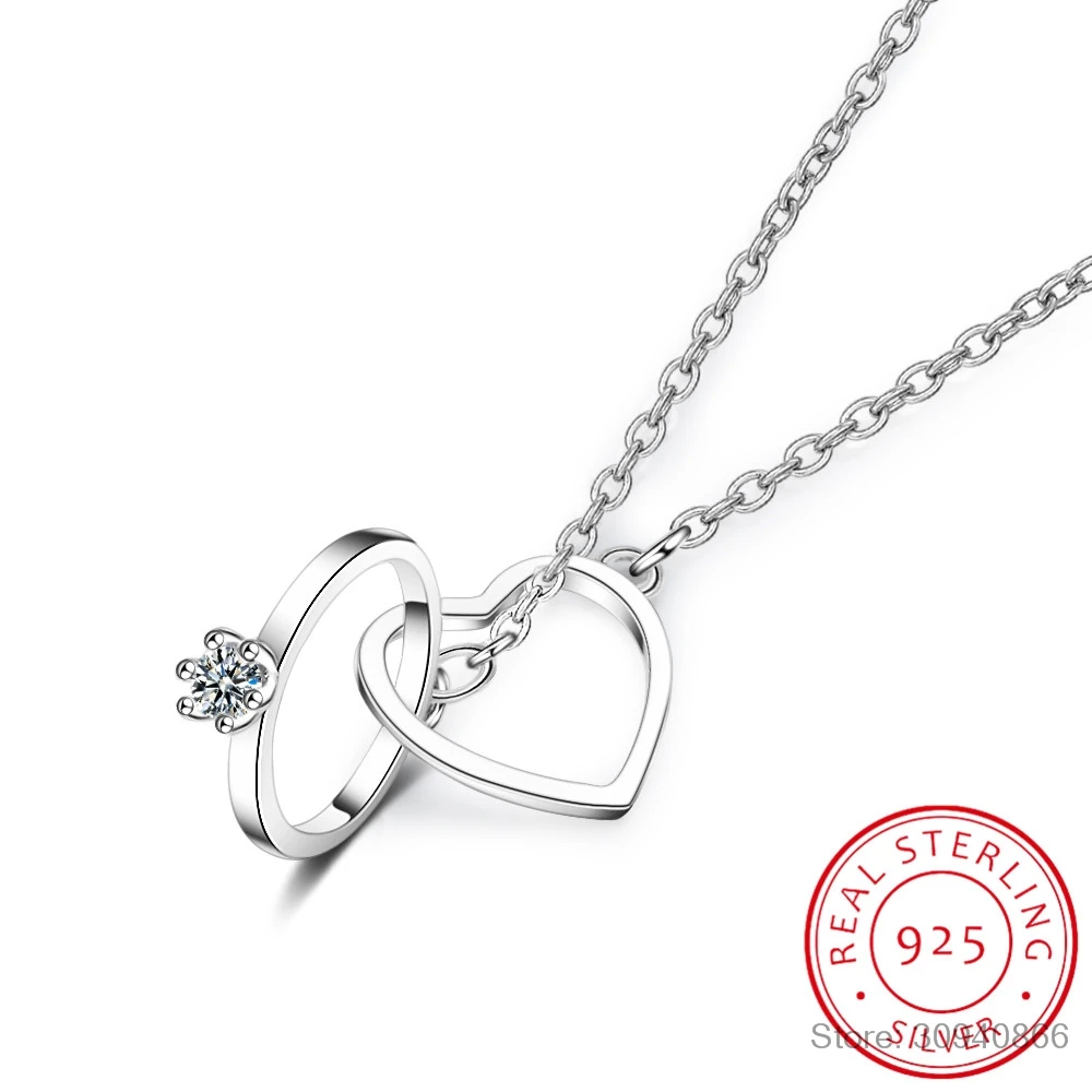 

Top Quality 925 Sterling Silver Korean Simple Charm Heart Clear CZ Necklace For Women Wedding Engagement Jewelry Gift