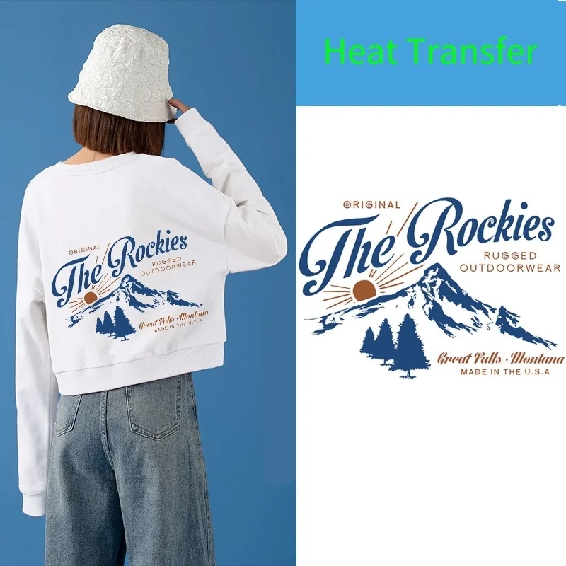 

Rockies mountain sunrise heat transfer ironing decorative stickers on clothes washable vinyl DIY clothes accessories
