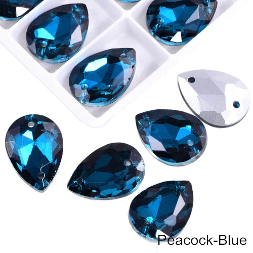 Peacock Blue 24 шт. 13x18 мм каплевидные стразы, стеклянные пришитые стразы, высокое качество, хрустальные стразы для шитья одежды B3671 - Цвет: Peacock Blue