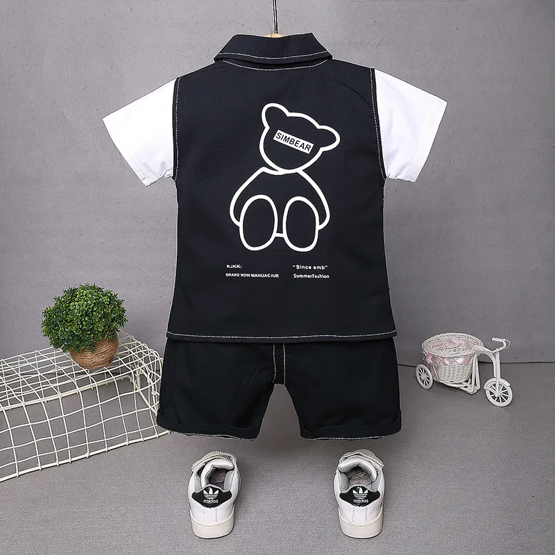 

2021 Summer Toddler Baby girls cartoon patchwork fake two T-Shirt +solid Shorts infant kids girls fashion Clothes Sets