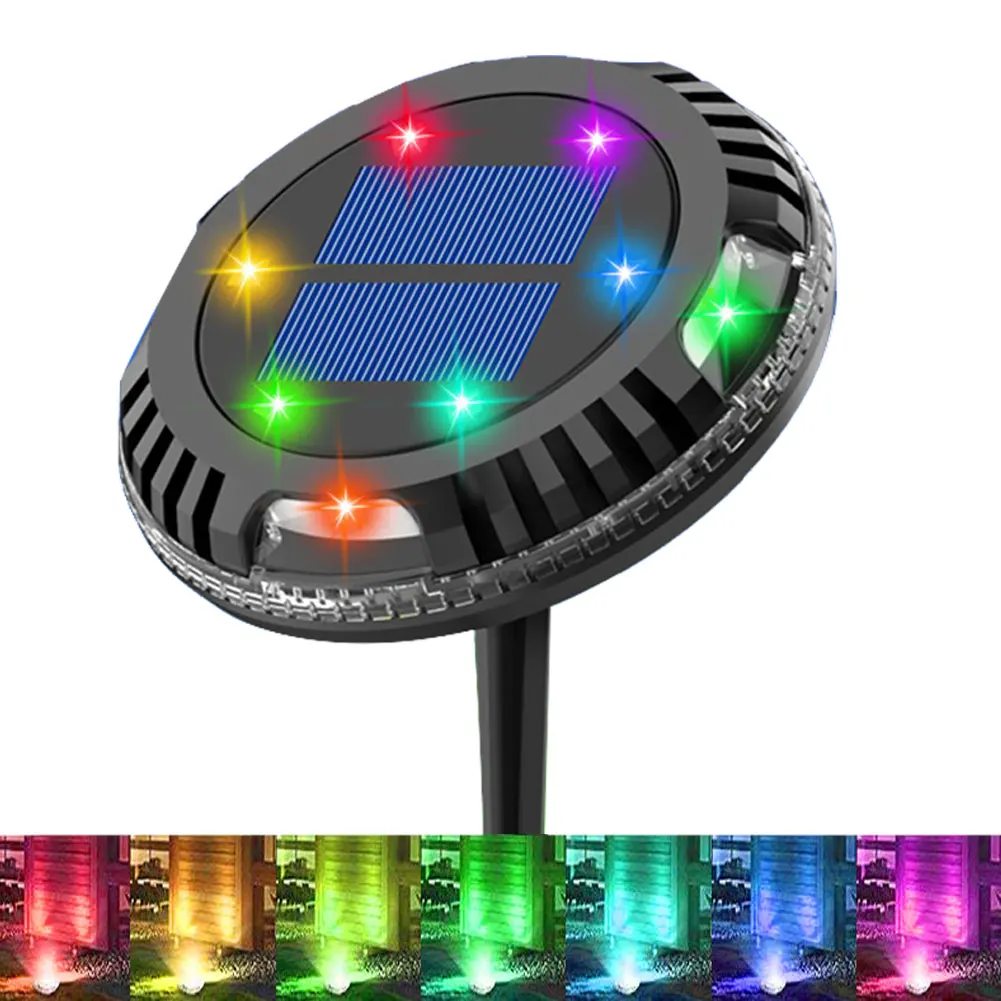 

2pcs Pathway Easy Install Outdoor Waterproof Patio Landscape Ground Light Lawn Round Auto On Off Solar Power Yard Garden Decor