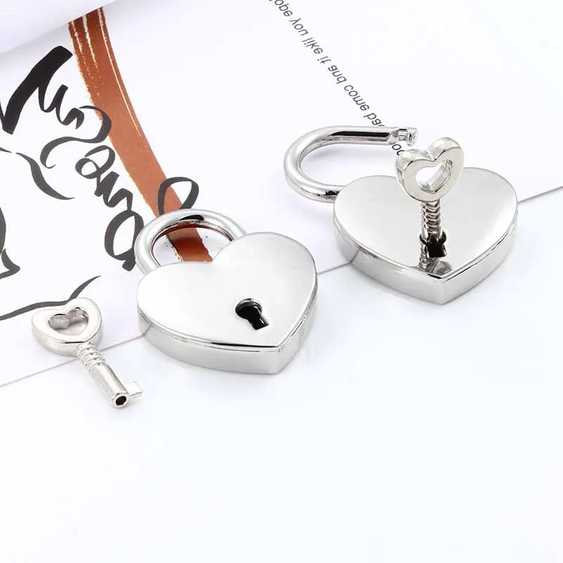 

1set Key Lock With Keys Stainless Steel Heart Shaped Locks Keys Vintage Alloy Padlock Necklace DIY Bracelet Suitcase Luggage Box