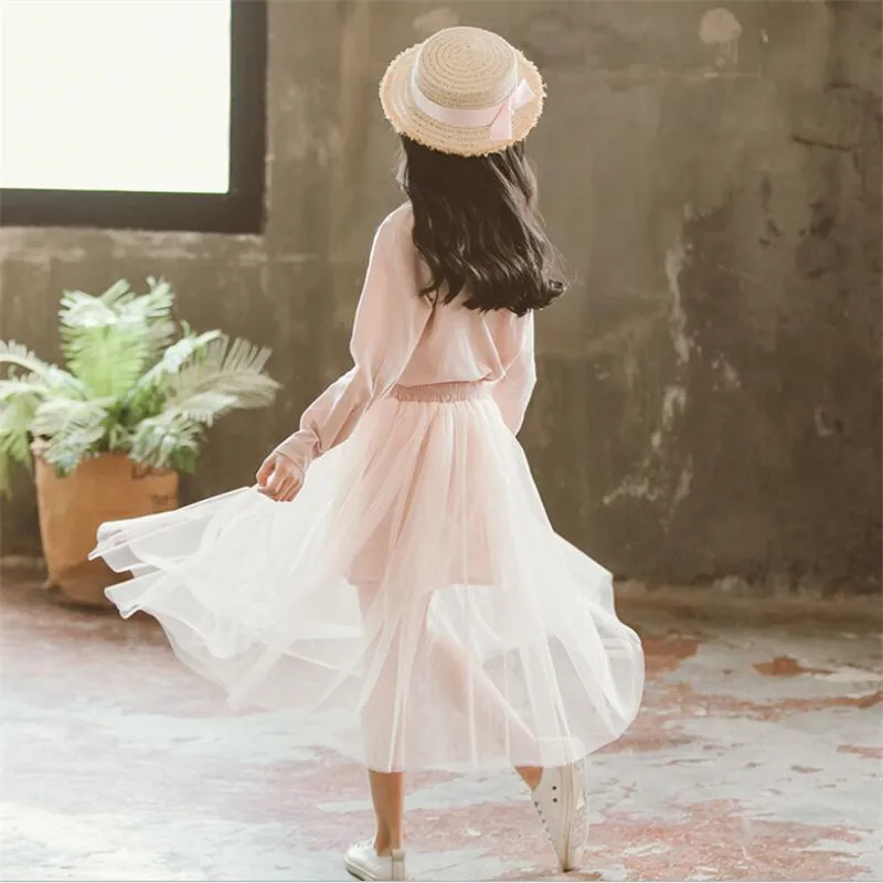 Осенняя одежда для девочек комплект из двух предметов платье-рубашка и юбка в