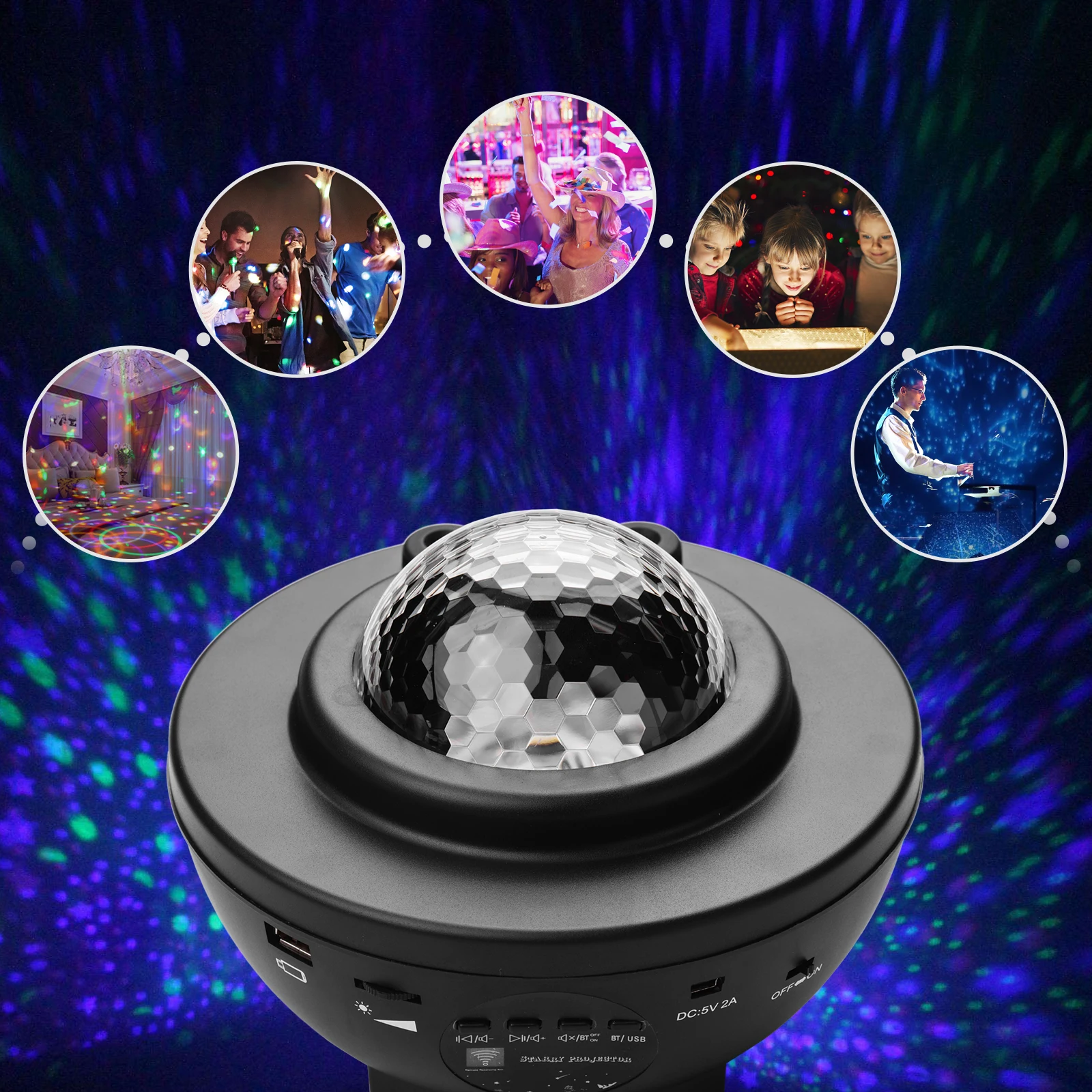 

ammoon IGB-B45RG LED Galaxy Starry Projector Lamp Light BT Music Speaker RGBW Lighting Sound Control for Christmas KTV Party