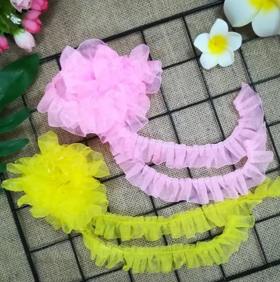 1 м плиссированная Тюлевая кружевная ткань 2 5 см лента синяя фиолетовая желтая