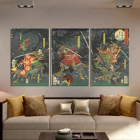 3pcs ukiyo e japanese samurai vintage japanese style art print canvas wall decor poster mural wall paintings abstract asian art