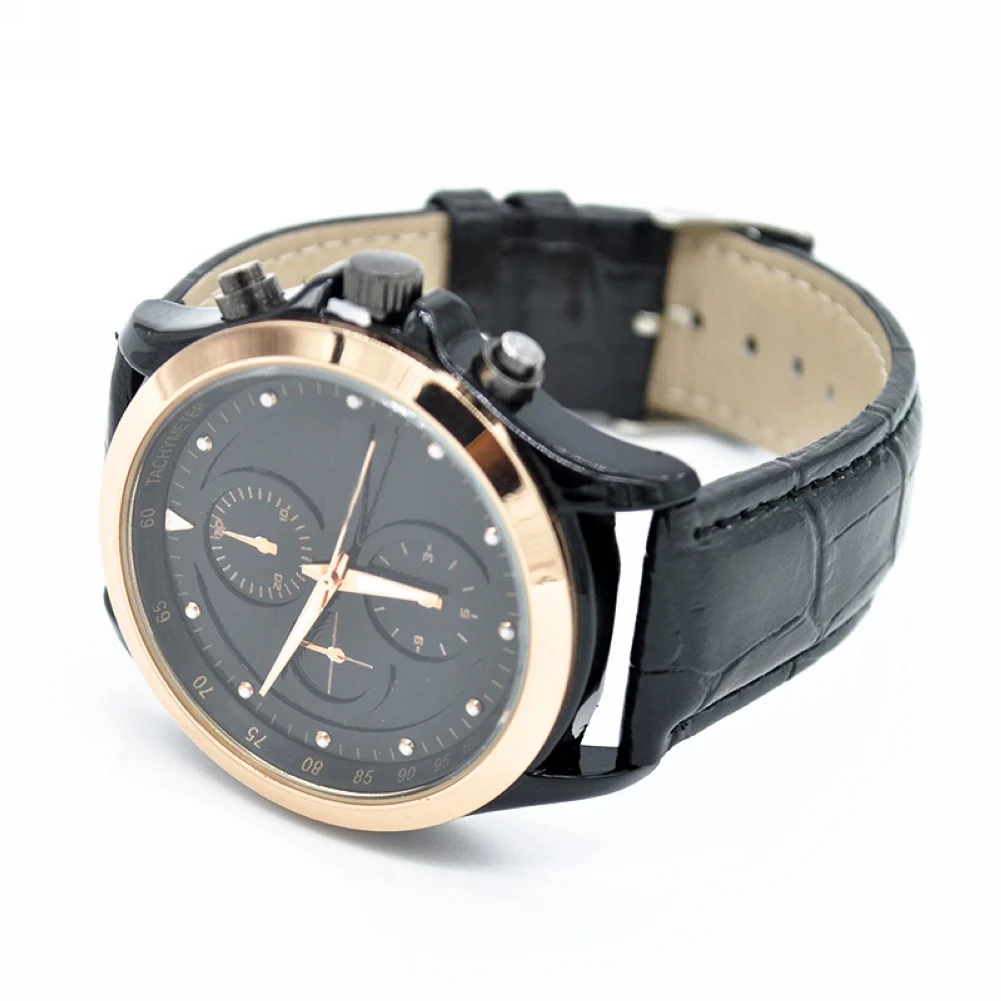 

Men Women Analog Quartz Round Dial Casual Buckle Gift PU Leather Band Fashion Three Circles Bling Wrist Watch