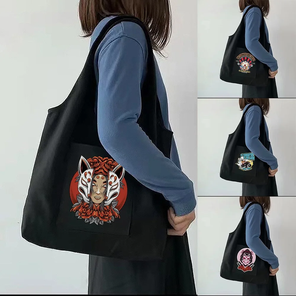 

Fashion Canvas Bag Ladies Travel Large Capacity Portable Messenger Shoulder Bag Mask Printing Side Pocket Foldable Storage Bags