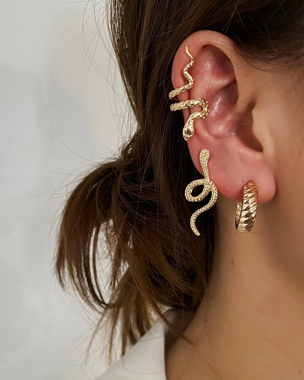 

2 Snakes 1 Circle Hoop/Studs Earrings Punk Design 3pcs/Set Earrings Accessories Women Famale Animals Zhou's Gifts Jewelry