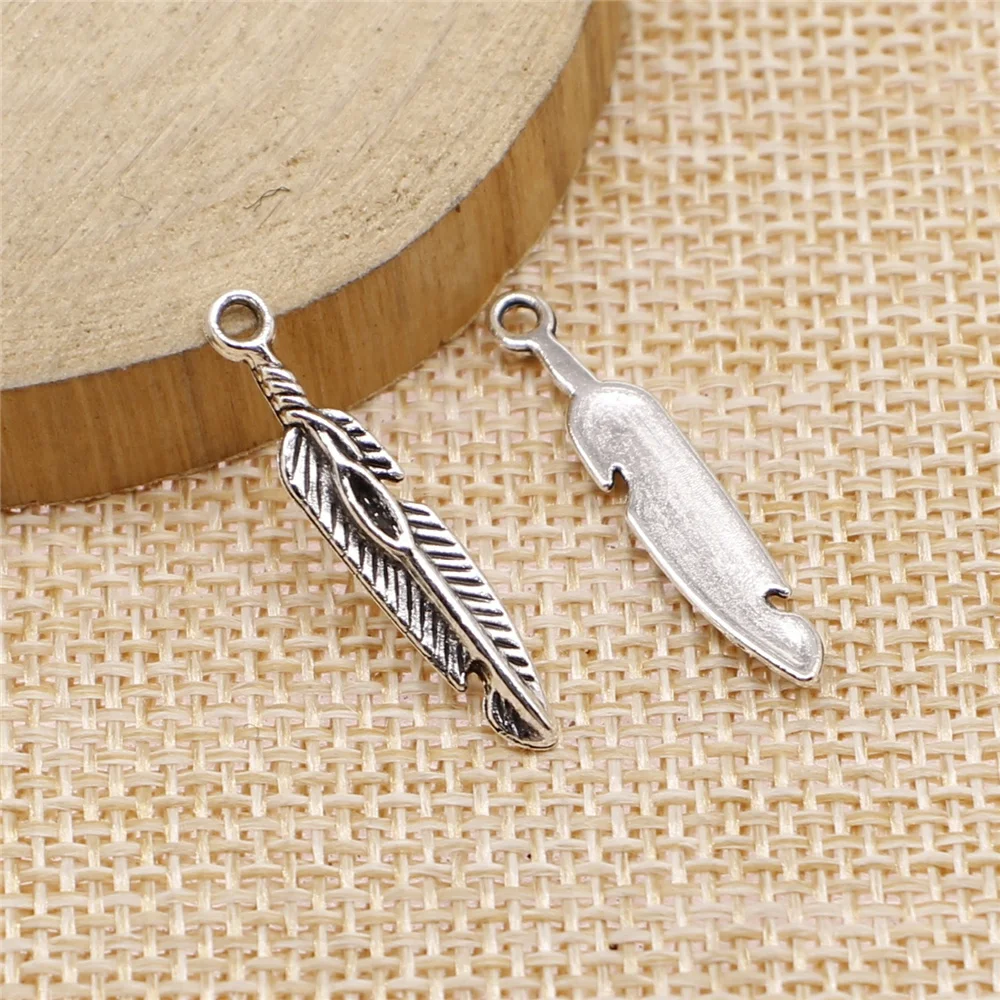 Бесплатная доставка 92 шт 5x28 мм античные серебряные перьевые Подвески diy ретро ювелирные изделия подходят серьги брелок для волос карта кулон аксессуары