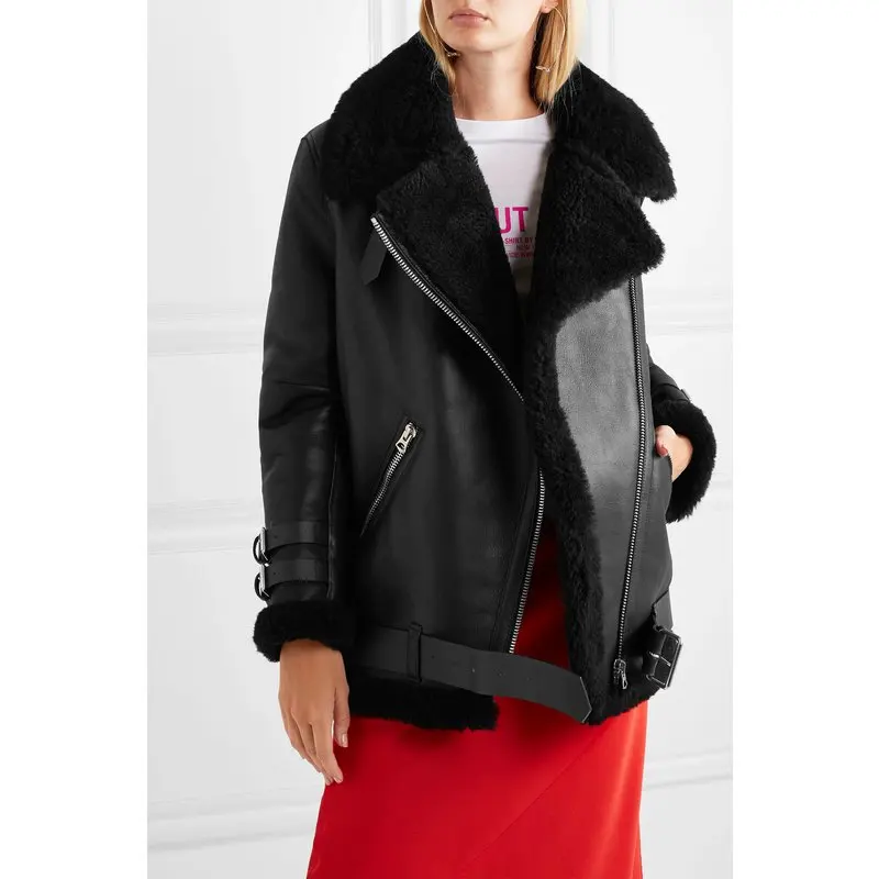 

Women Fashion Genuine Leather Jacket Winter Warm Fur Coat Rough Sheepskin Wool Jackets Plus Size Sheep Shearling
