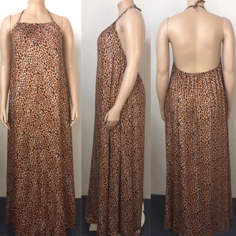

Maxi Dresses For Women Summer 2021 African Leopard Sexy Slip Long Dress Backless Ethnic Style African Vestidos Boho Party Dress