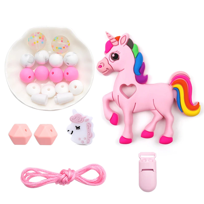 unicorn 2 LOFCA, детский силиконовый прорезыватель, сделай сам, енот, коала, детский прорезыватель, ожерелье, игрушка, мультфильм, соска, цепь, зажим, пищевые Силиконовые Бусины - Окраска металла: unicorn 2