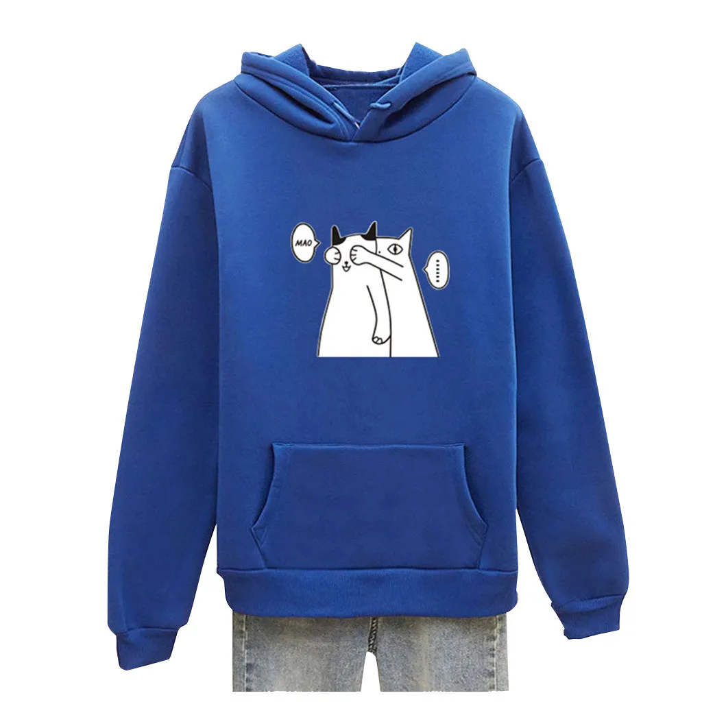 

Женская толстовка с капюшоном, Повседневная Толстовка в стиле Харадзюку с изображением кота, Женская Толстовка на осень и зиму, одежда с дли...