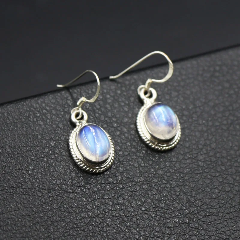 Серьги Крючки из серебра 925 пробы с лунным светом|silver bali earrings|bali silver earringssilver stone |