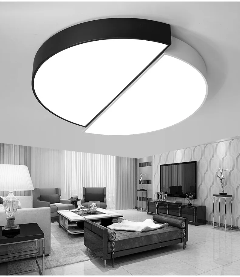 Простой светодиодный потолочный светильник персонализированные Черный и белый