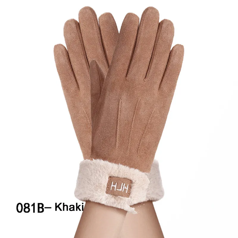 New Winter Female Lace Warm Cashmere Three Ribs Cute Mittens Double Thick Plush Wrist Women Touch Screen Driving Gloves