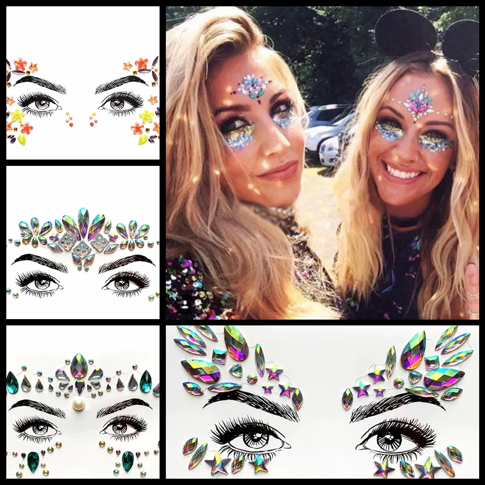 

Gems Rhinestone Forehead Eyebrow Makeup Tools Paste For Prom Bride CosmeticGlitter Face Tattoo Sticekr Flash Eyes Jewelry Decor