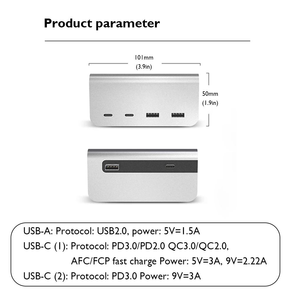 

Aluminum Alloy USB Hub 4 in 1 Center Console Adapter with 2 USB A + 2 USB C Ports for Tesla Model 3 Y Accessories