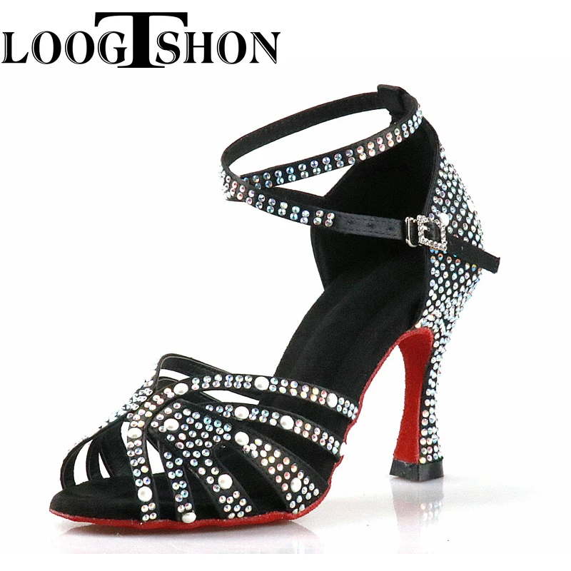 Loogtshon-zapatos de baile de salón para mujer, calzado con diamantes de imitación, para bailar Salsa, tango, latino, profesional