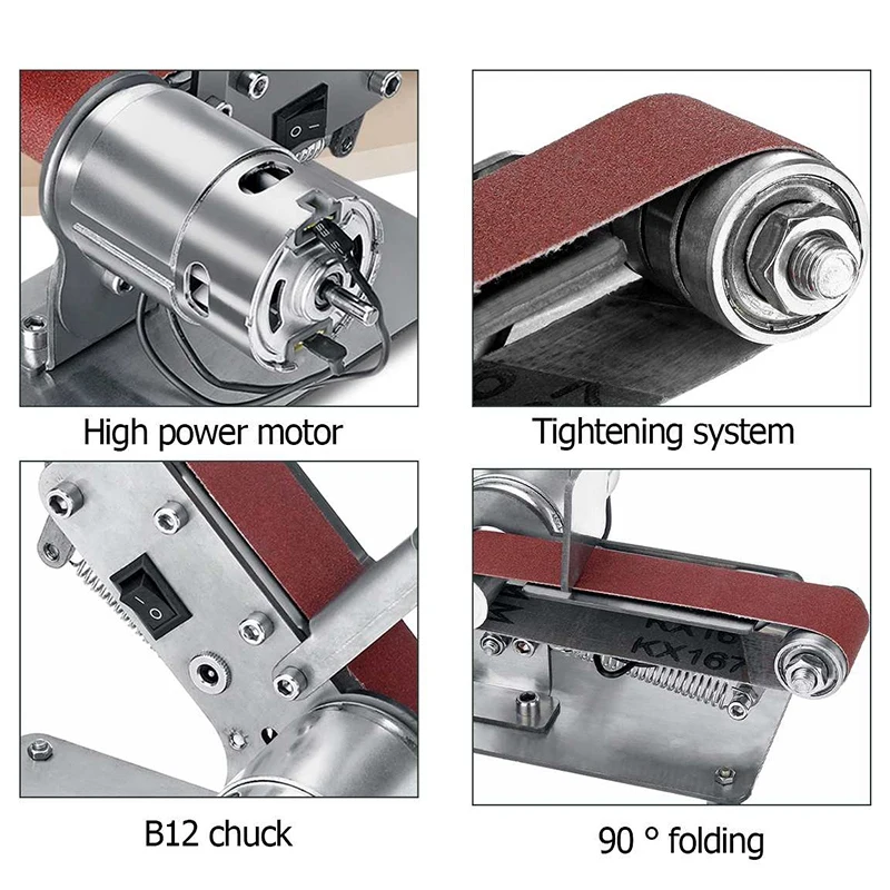 

Sander Belt Machine 300W Electric Belt Sander Polishing Grinder Machine 90 Degree Folding Sander Grinding Tool Cutter Edges Shar