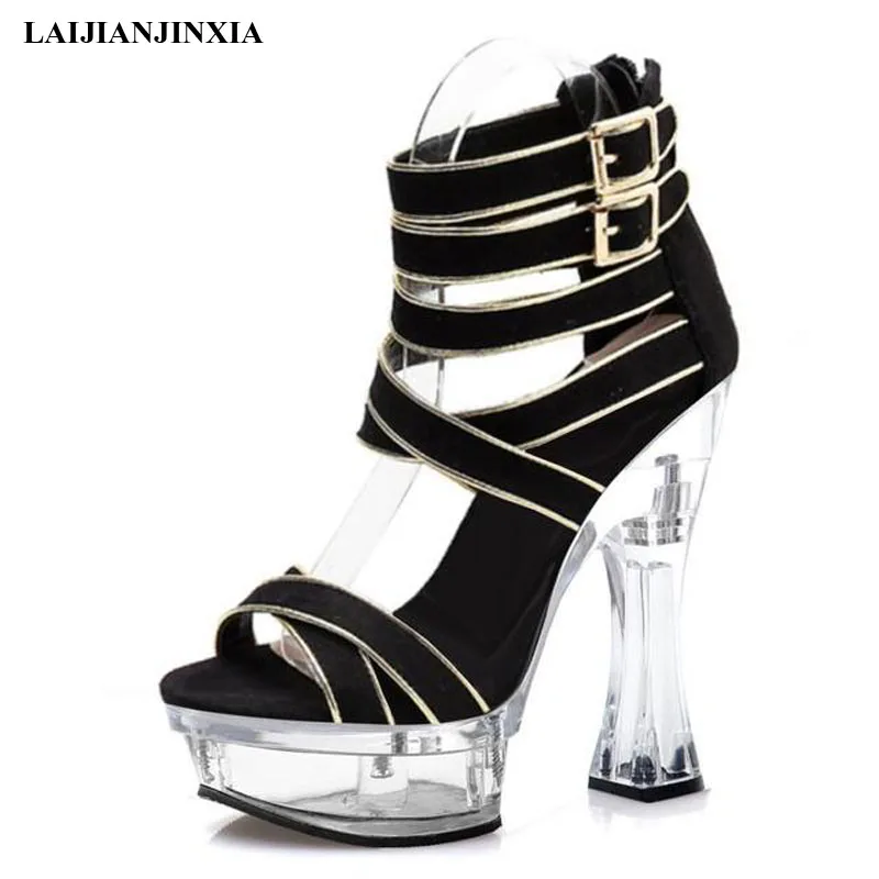 LAIJIANJINXIA New Summer Woman Sandals 6 inch Plus Size Platform Sole Peep Toe 15 Cm High Heel Gladiator sexy Pole Dance Shoes