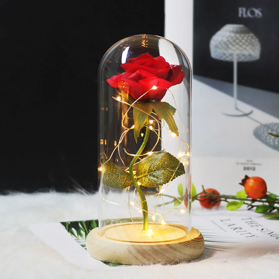 Red Вечная жизнь хрустальных цветов и розового зверя Светодиодная лампа; аккумулятор на День Святого Валентина подарок на день рождения украшение для дома матери - Цвет: Red