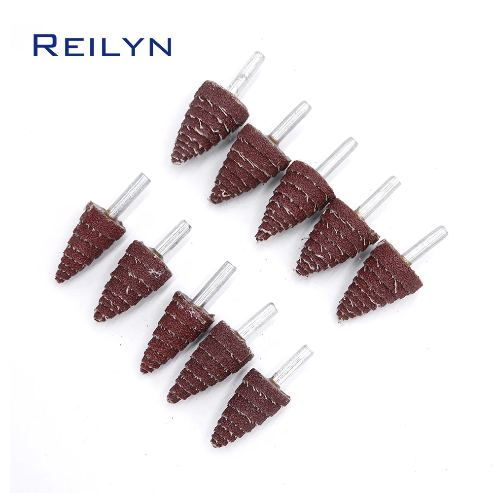 

10pcs abrasive mops-wheel spindle mops sand paper wheel mounted flap wheels grinding bits abrasive block conical polishing wheel