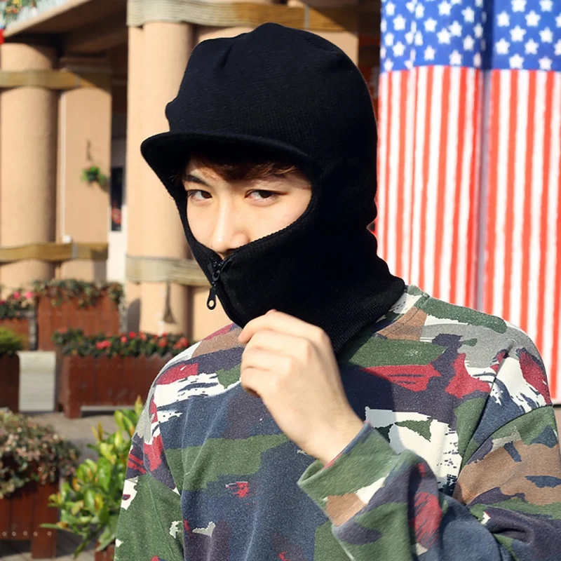 Зимняя женская Лыжная маска на молнии с козырьком для лица вязаная Балаклава 1