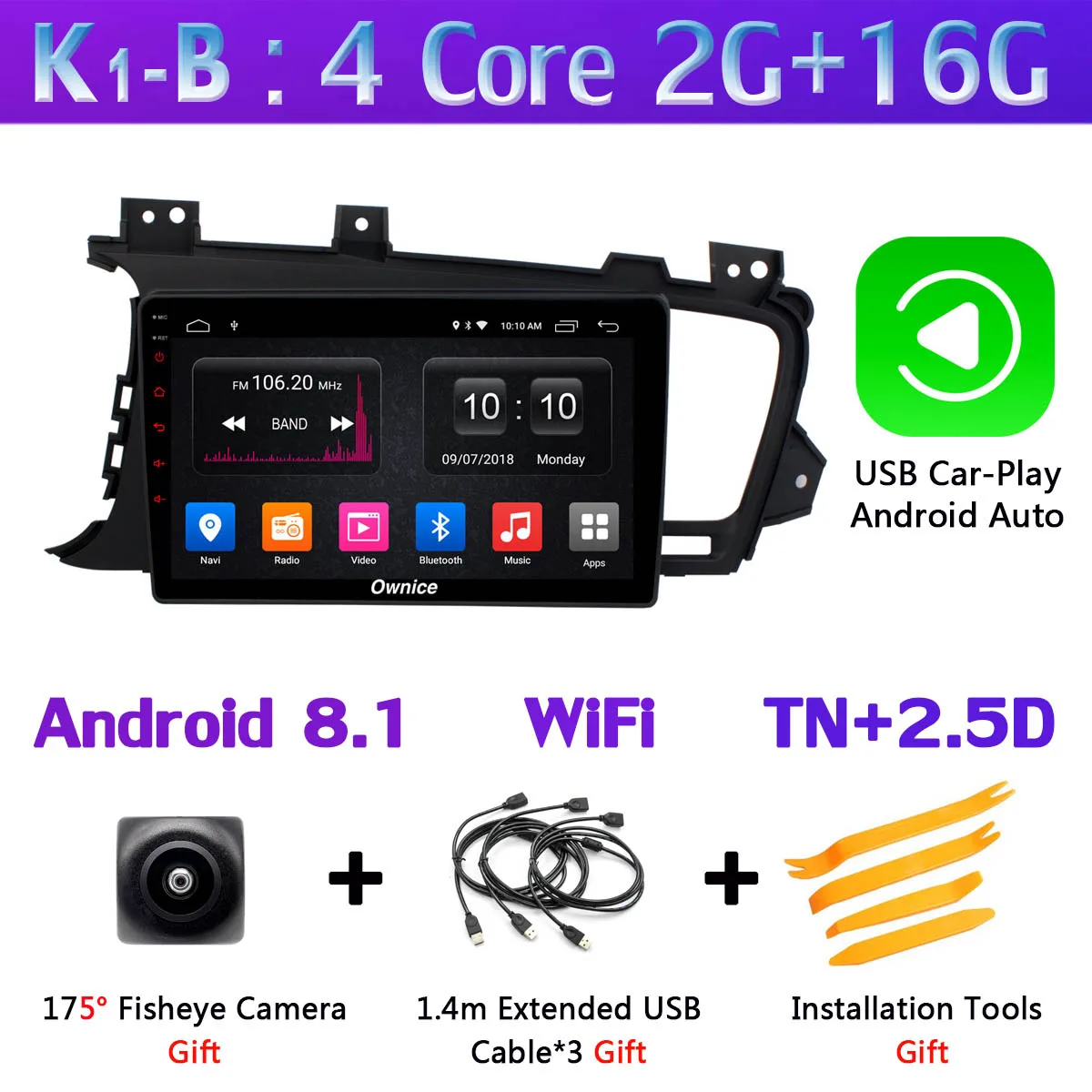Панорамная камера 360 ° 4G LTE Android 9,0 4G+ 64G DSP CarPlay Автомобильный gps радио плеер для Kia K5 Optima 3 2011 2012 2013 - Цвет: K1-B-CarPlay