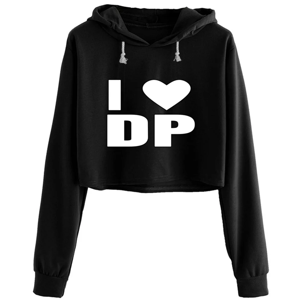 

Женский укороченный пуловер в стиле Харадзюку с надписью «I Love Dp»