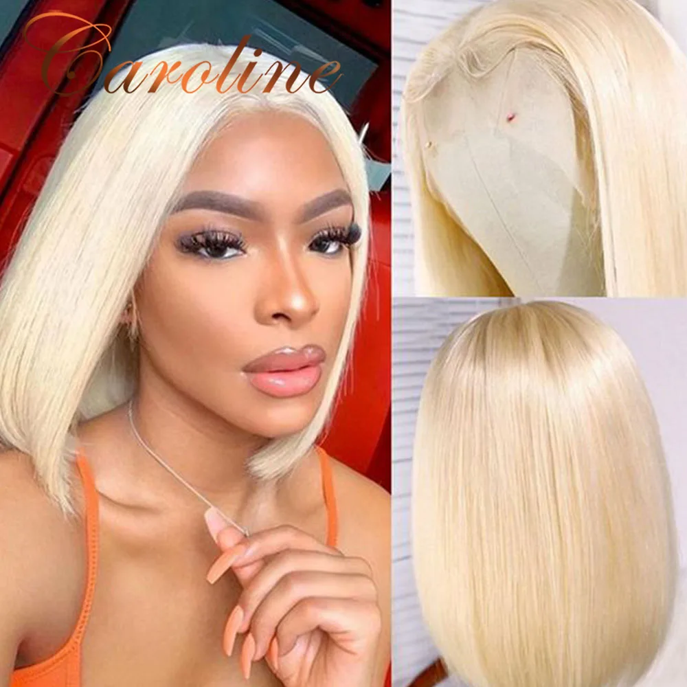 Murah 613 Wig Bob Pirang Pra Dipetik 180% 13X4 Wig Rambut Manusia Bob Lurus 13X4X1 Bagian Tengah 613 Wig Depan Renda HD Pendek Untuk Wanita