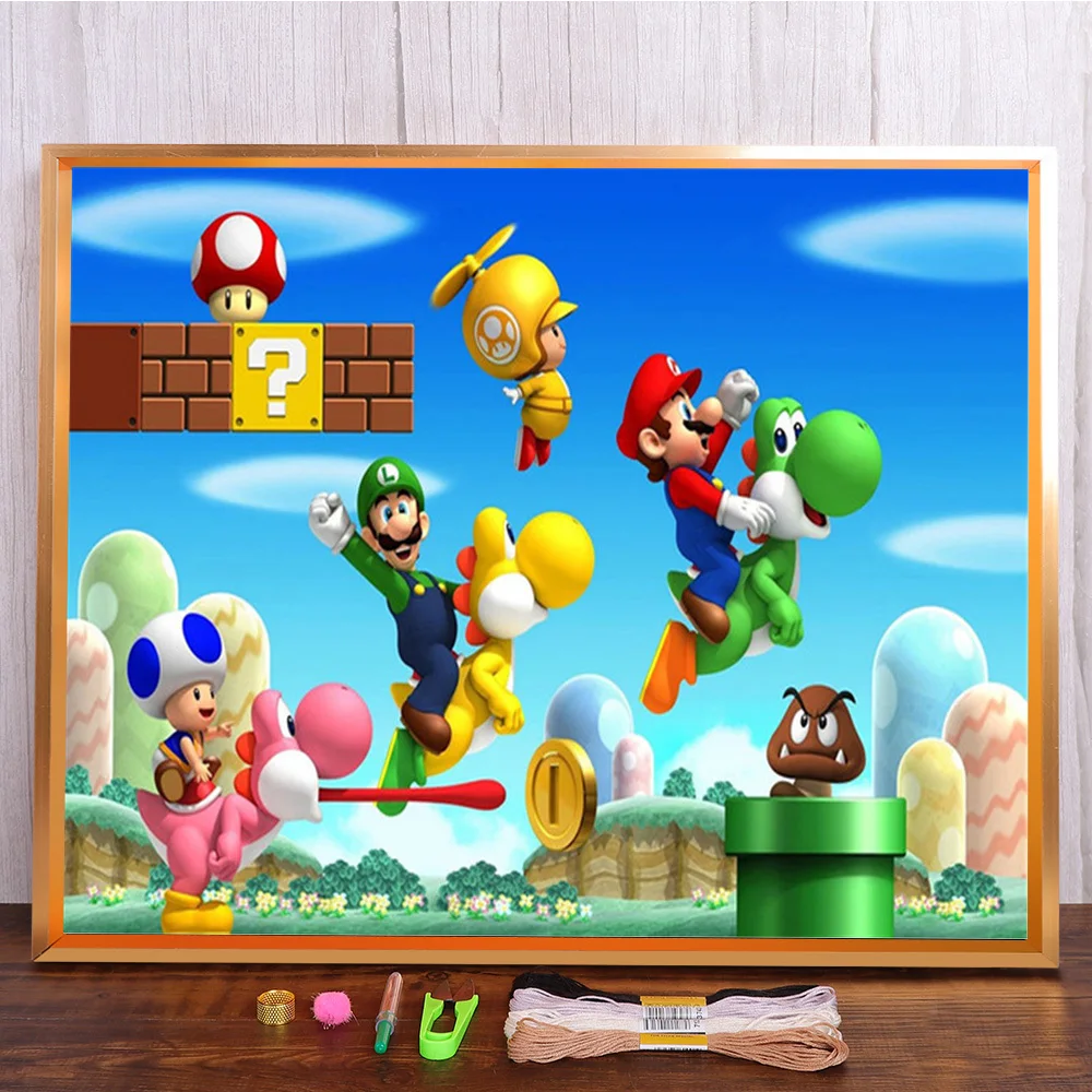 

Carton Mario Printed Canvas 11CT Cross Stitch Complete Kit Embroidery DMC Threads Craft Handiwork Sewing Painting Room Floss