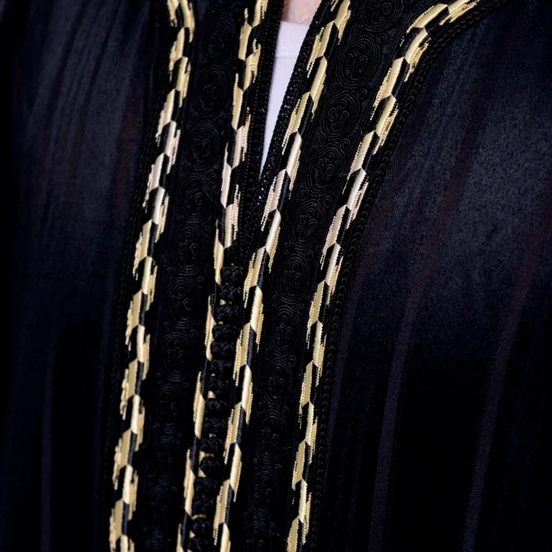 Abaya Men's Muslim Clothing Islam Black Striped Print Robe Oversized Long Sleeves Loose African Traditional Shirts Man Plus Size