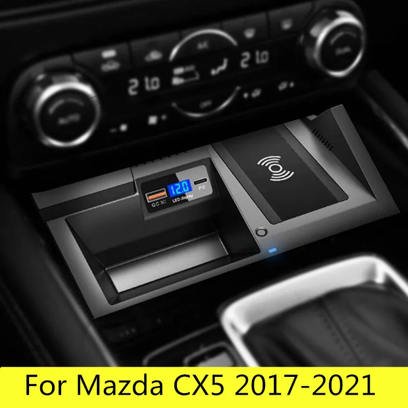 For Mazda CX-5 CX5 2017 2018 2019 2020 2021 15W car QI wireless charging fast charger charging case phone holder accessories