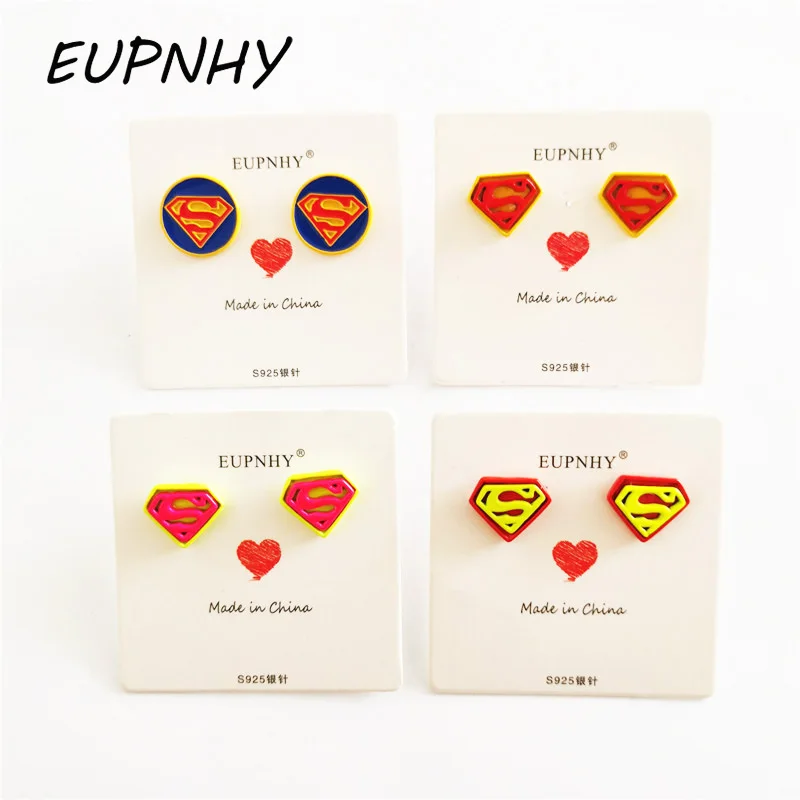 EUPNHY 2 шт./компл. серьги-гвоздики с логотипом Супермена из мультфильма в стиле